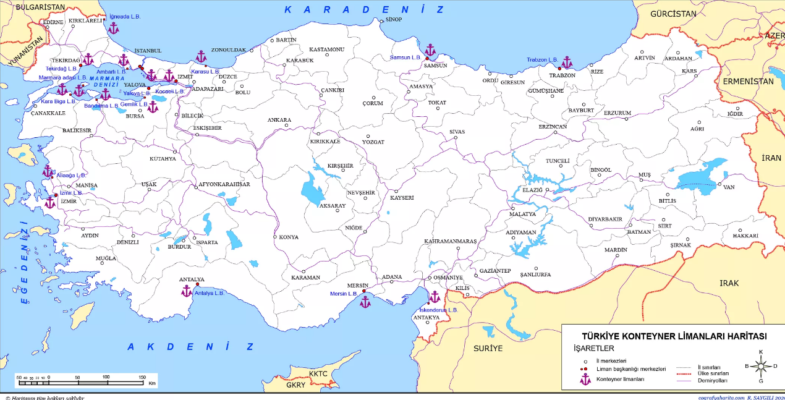 Karta konteynernykh portov Turtsii