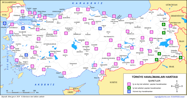 Karta aeroportov Turtsii