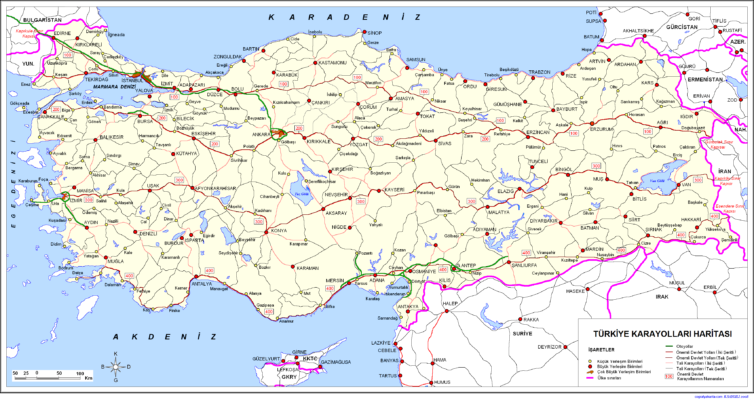 Karta avtomobilnykh dorog Turtsii