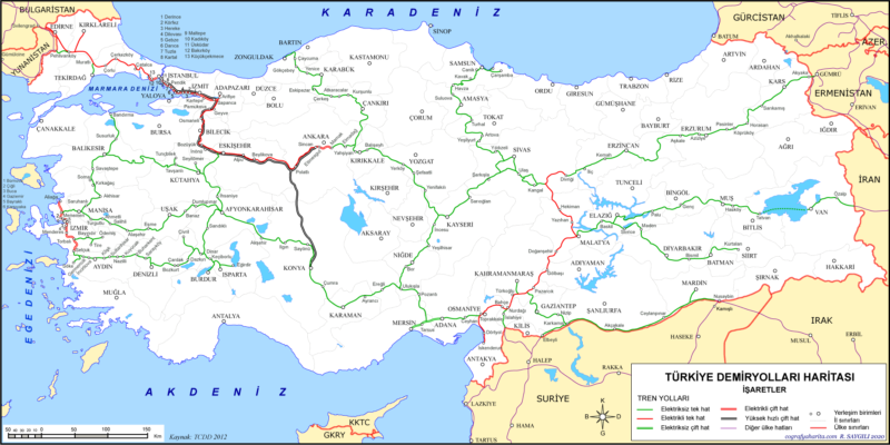 Karta zheleznykh dorog Turtsii